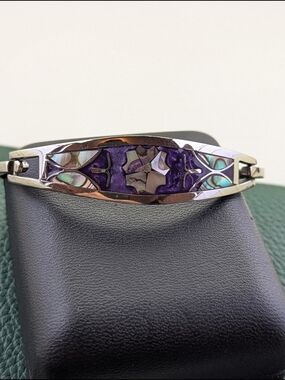 ✨ Silver Purple Abalone Inlay Floral Bracelet ✨